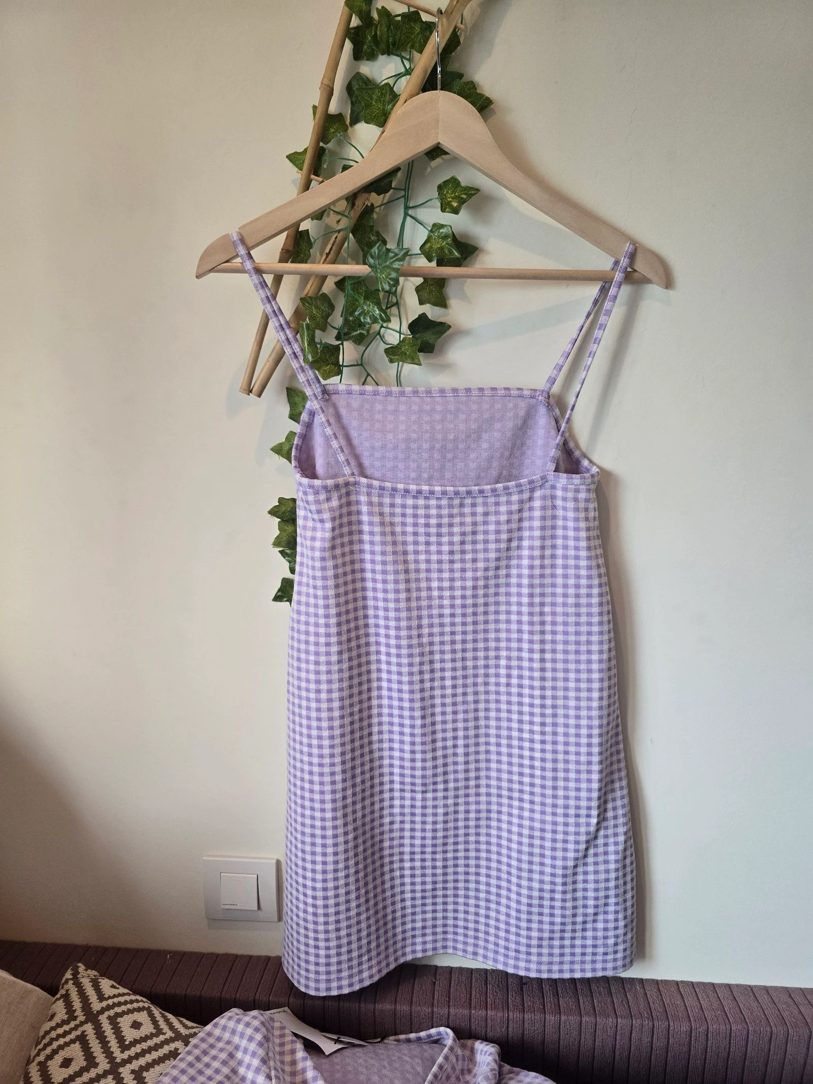 Conjunto de vestido e jaqueta de xadrez vichy lilás e branco de Stradivarius - Novo! – photo 7